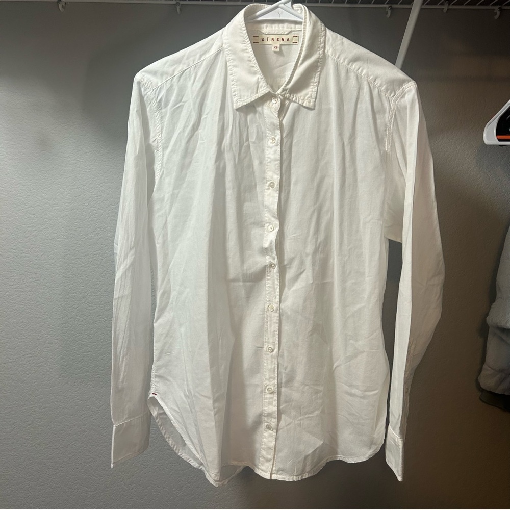 XiRENA Beau Crisp Cotton White Button-Down Shirt Boho Neutral Office Sexy XS - Picture 2 of 7